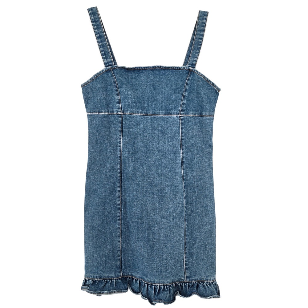 Forever 21 MEDIUM Denim Ruffleβ Hem Mini Dress Womens Blue Coquette Cottagecore